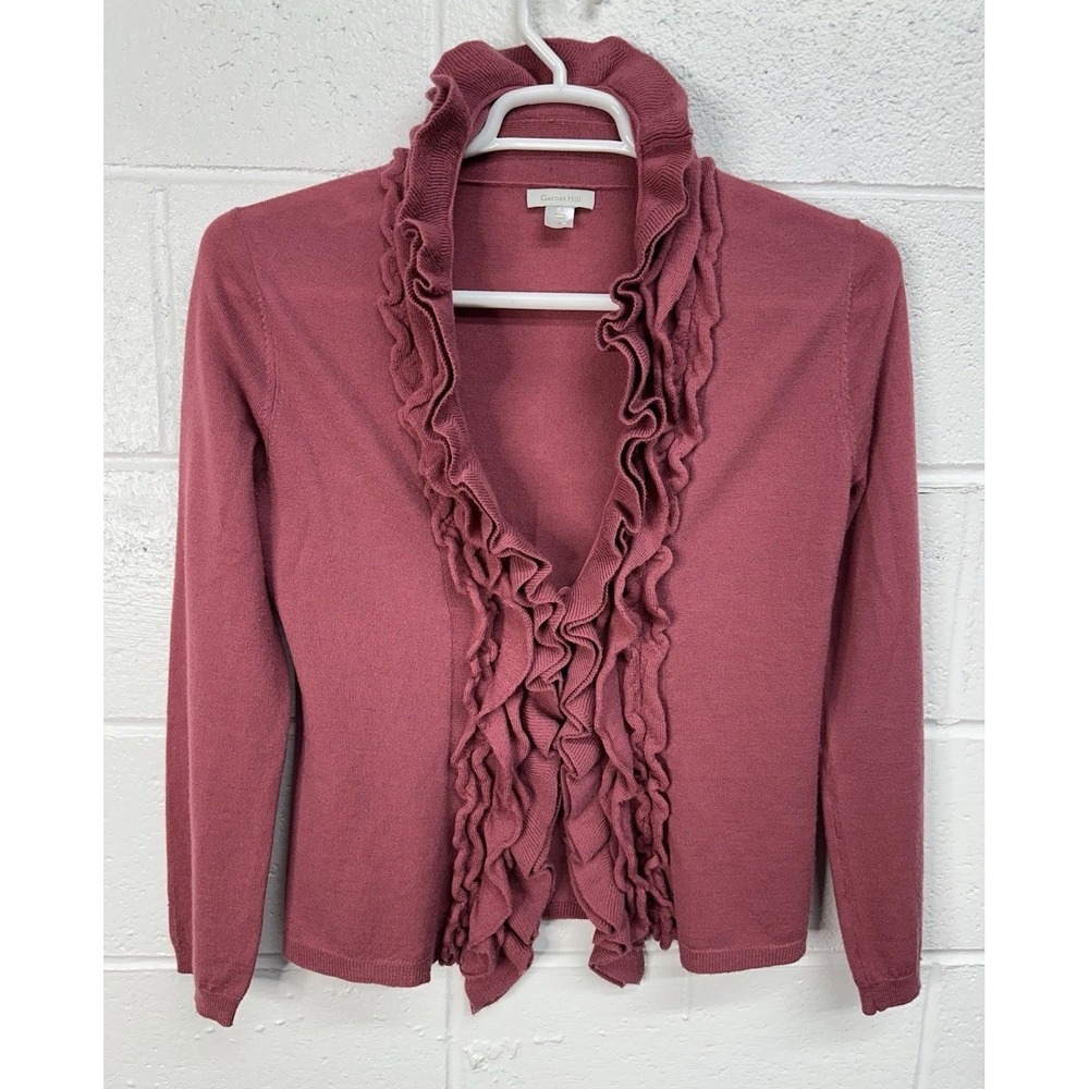 Garnet Hill Cardigan Sweater Pink Ruffled Brocade / Women's Small